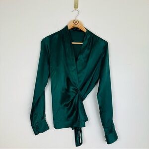 The Limited dark green silk wrap top. Size medium